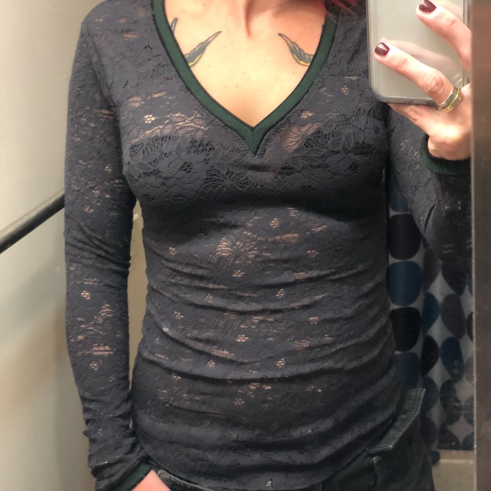 Free People lace burnout V neck V back top